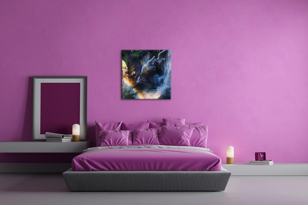 Regenbogen am Wasserfall Format: 60x60 als Leinwandbild, Motiv fertig gerahmt auf Echtholzrahmen, Ho