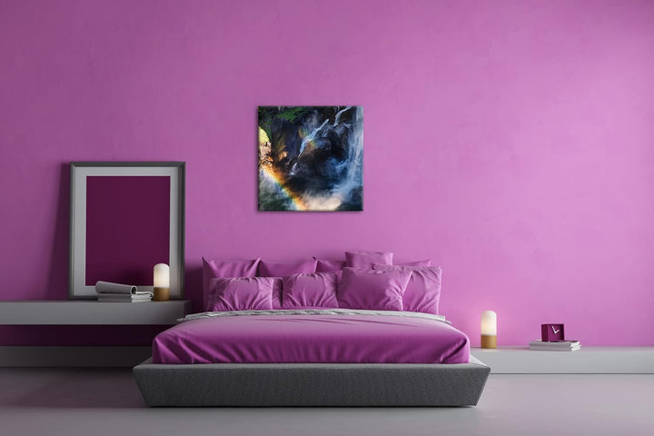 Regenbogen am Wasserfall Format: 60x60 als Leinwandbild, Motiv fertig gerahmt auf Echtholzrahmen, Ho