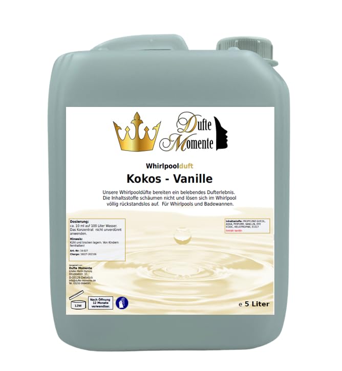 Dufte Momente Whirlpool Duft Kokos-Vanille – 5 Liter – exotisch & cremig – schaumfrei für Whirlpool