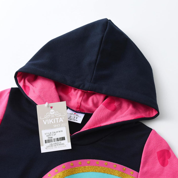 VIKITA Mädchen Kapuzenpullover Kleider Baumwolle Hoodie Herbst Winter Freizeit 2-8 Jahre 3-4 Jahre L