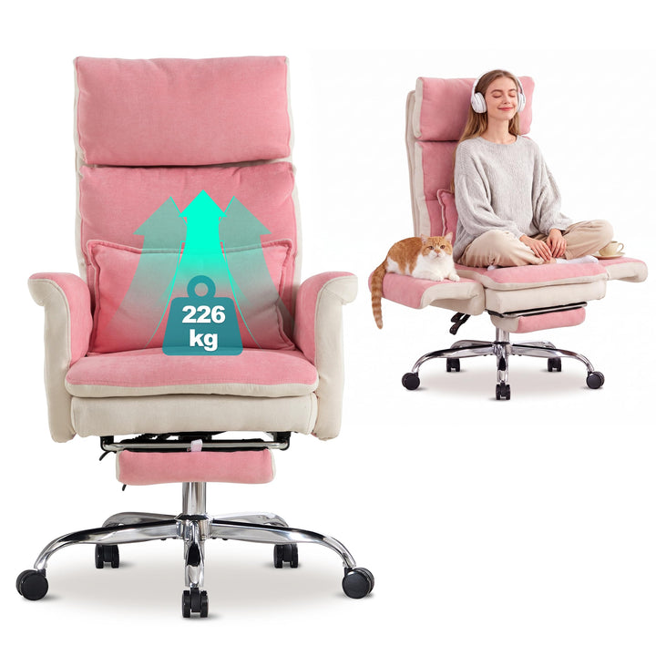 UEV Bürostuhl Ergonomisch mit Fussstütze bis 226kg,Drehstuhl,Rosa | klappbare Armlehnen,Dicker Sitzp