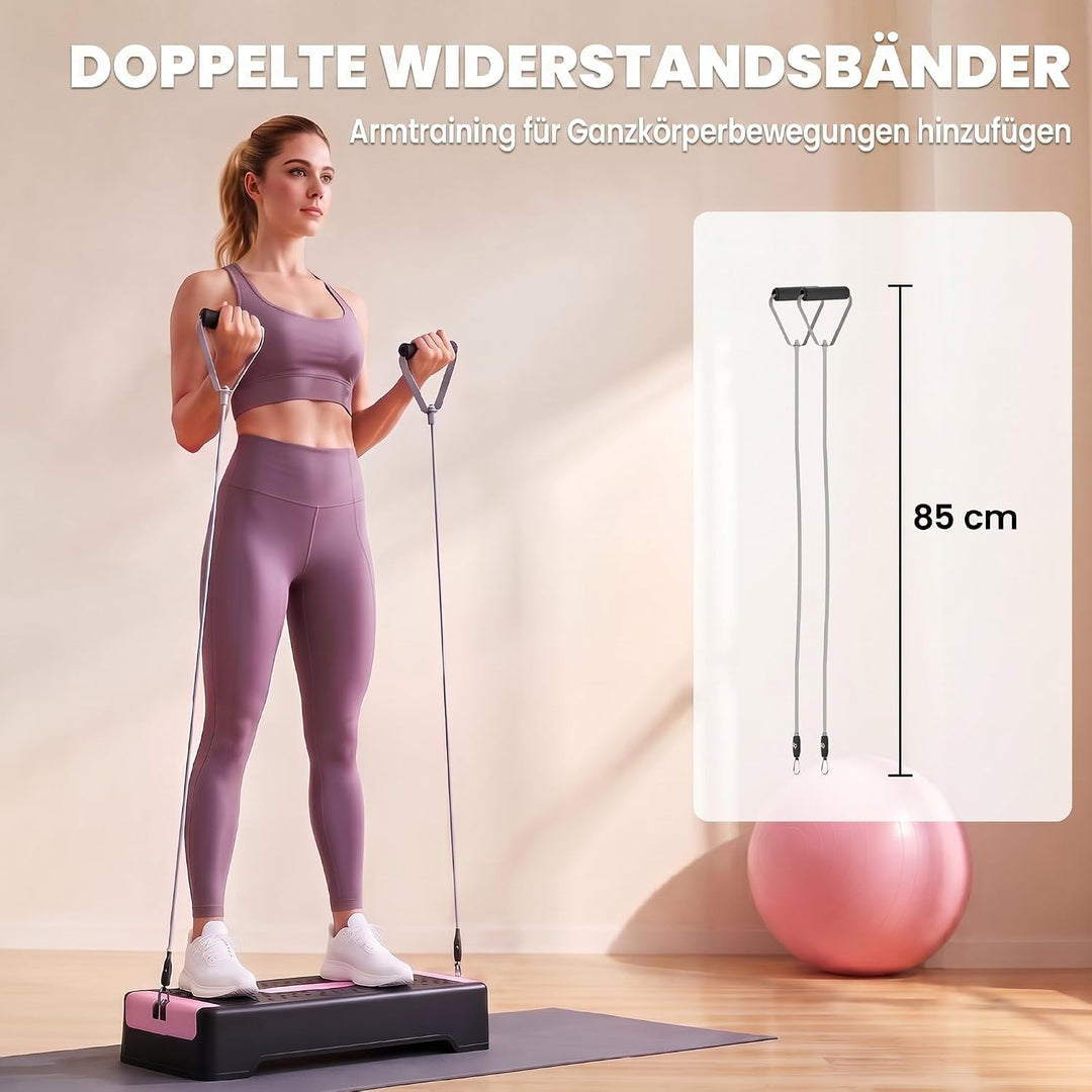 SPORTNOW Steppbrett Höhenverstellbar Fitness 2 Stufen (11/16 cm) Rosa | Aerobic Stepper, 2 Widerstan