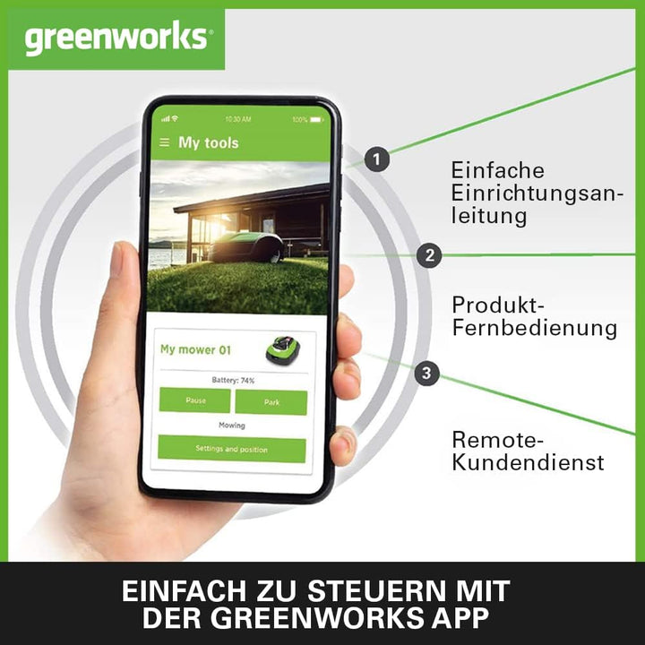 Greenworks Optimow 15 Rasenmäherroboter für Rasenflächen bis 1500 m2 mit 35 % Gefälle, extrem leise,