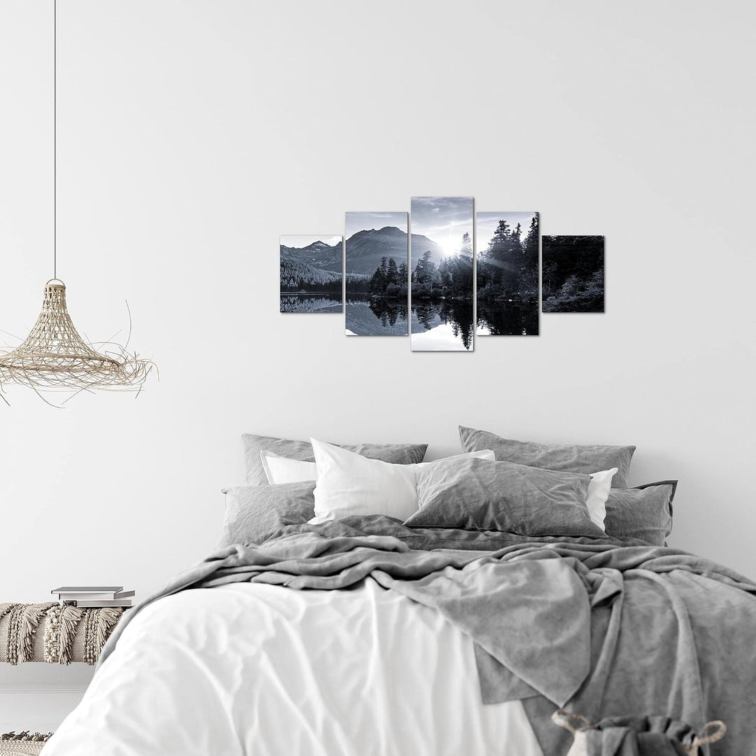 Runa Art Wandbilder Natur Sonnenaufgang 5 Teilig Bild auf Vlies Leinwand Deko Schlafzimmer Wohnzimme