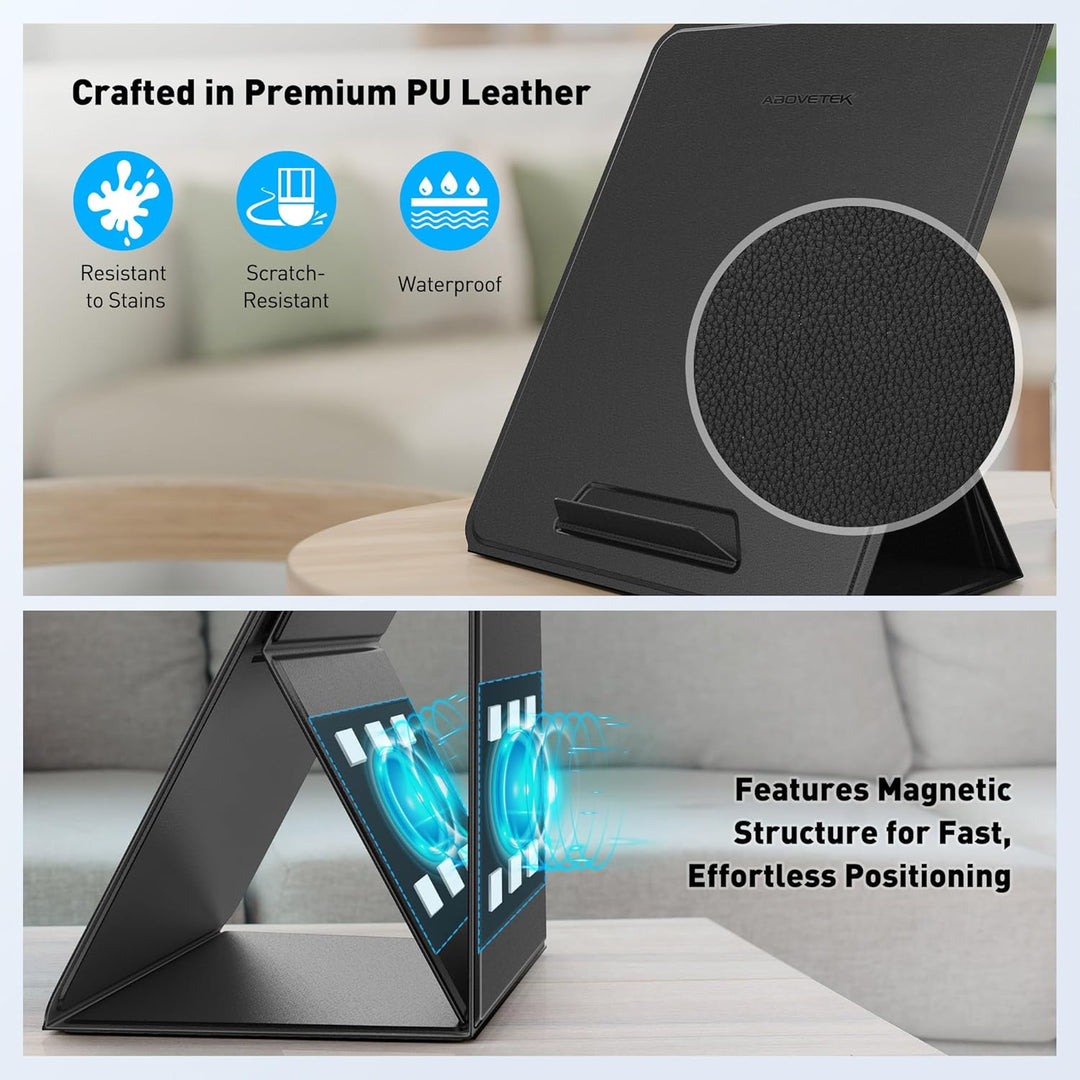 AboveTEK Tragbarer Laptopunterlage, 2-in-1 PU-Leder Faltbarer MacBook Ständer für Schreibtisch, Pass