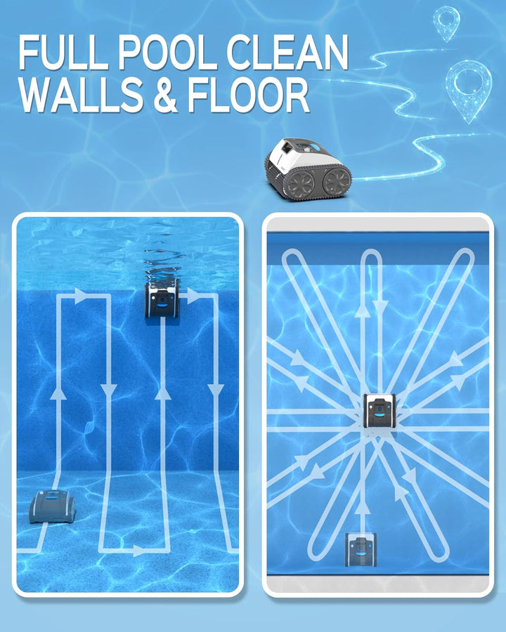 WYBOT Poolroboter Akku für 110 Mins, Vollautomatisch Poolreiniger Boden, Wasserlinie, Wandreinigung,