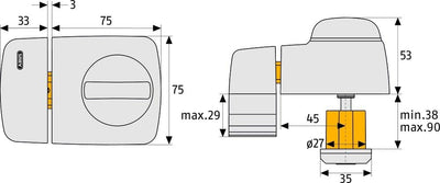 ABUS Tür-Zusatzschloss 7510 mit Drehknauf für Türen mit schmalen Rahmenprofilen, weiss, 58917, Weiss