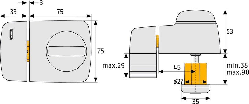 ABUS 589164 7510 S Tür-Zusatzschloss mit Drehknauf für Türen mit schmalen Rahmenprofilen, silber, Si