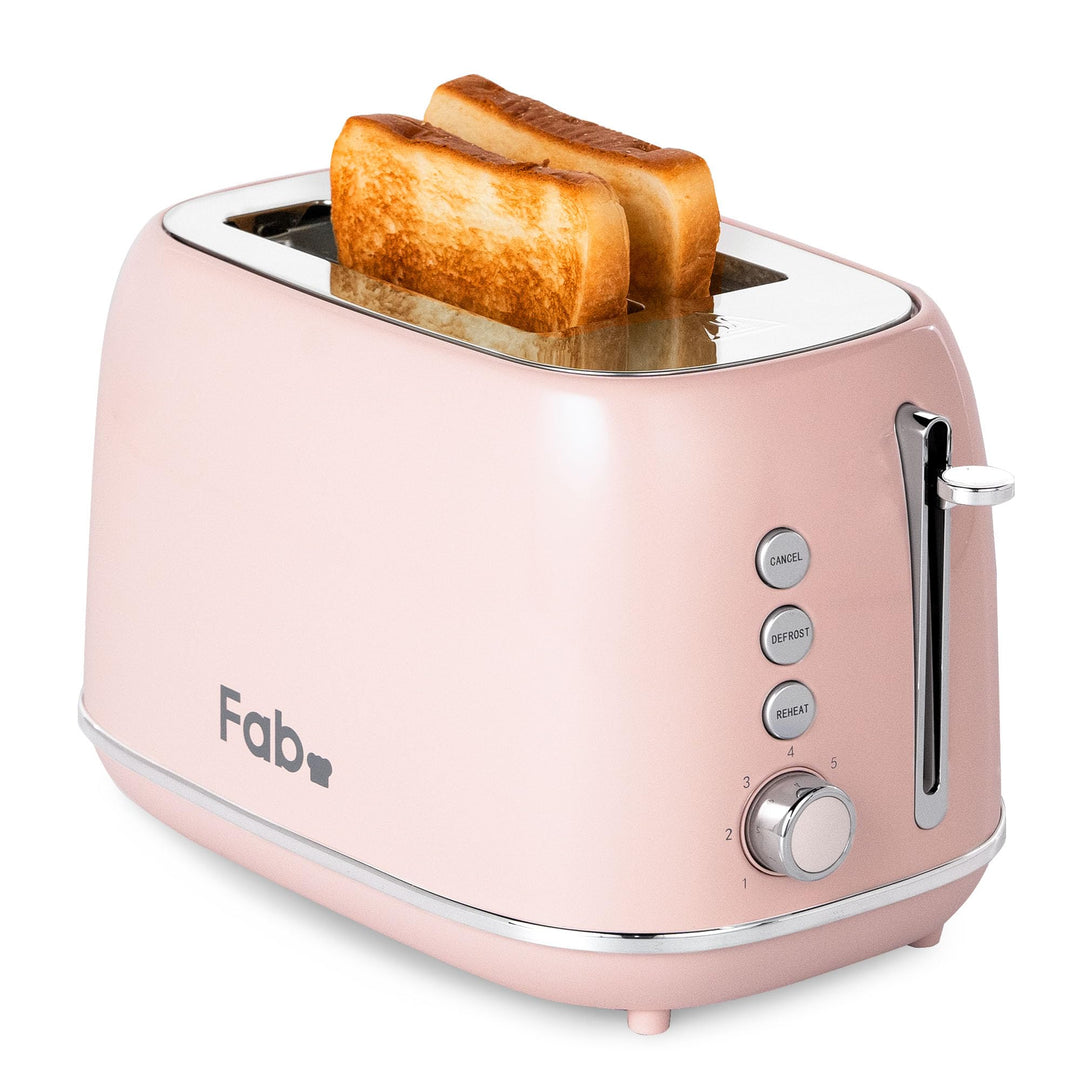Fab by Kitchen in the box Rosa Toaster 2 Scheiben, Retro Toaster aus Edelstahl mit breiten Schlitzen