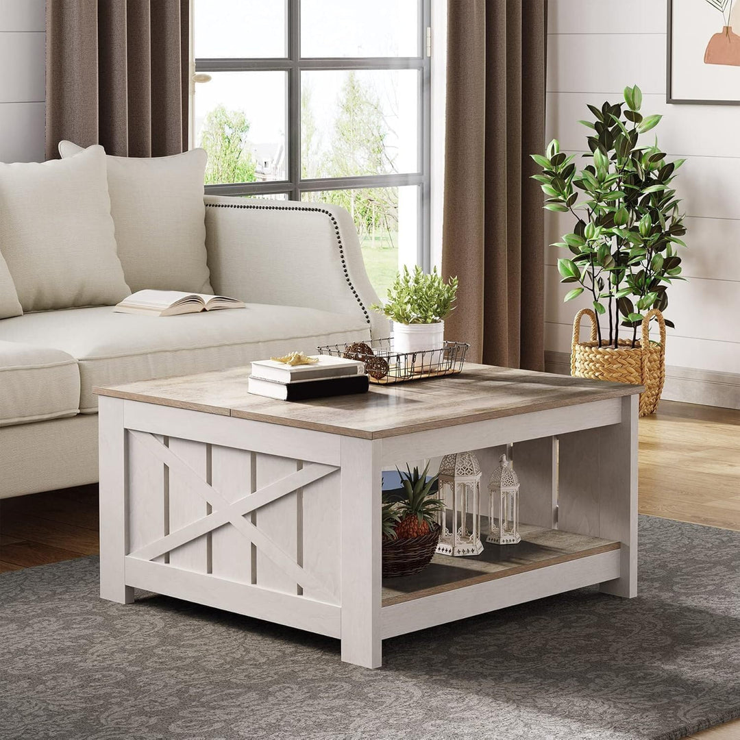 YITAHOME Couchtisch, Quadratischer Wohnzimmertisch 2-stöckiger, Couchtisch mit Stauraum für Couch Sc