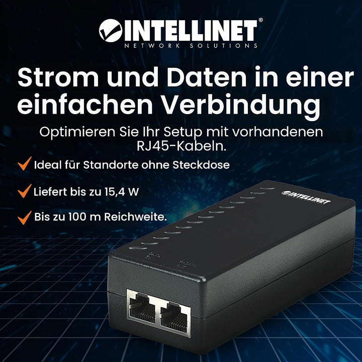 INTELLINET 524179 Power over Ethernet Injektor - PoE-Injektor 1 Port, 48V DC,,Netzwerkswitch, PoE Ad