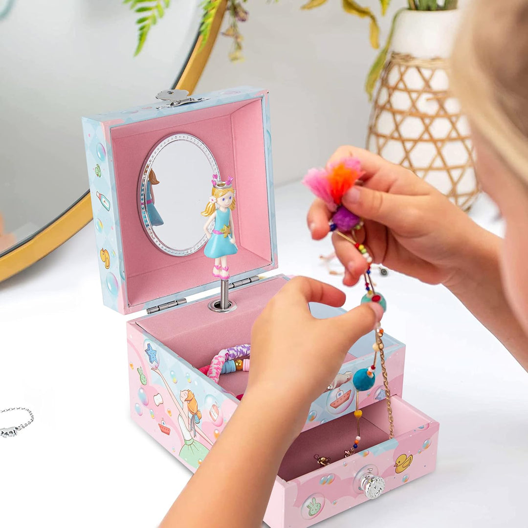 Musikalische Schmuckschatulle mit sich Drehendem Prinzessin, Spieluhr mit Ausziehbarer Schublade für