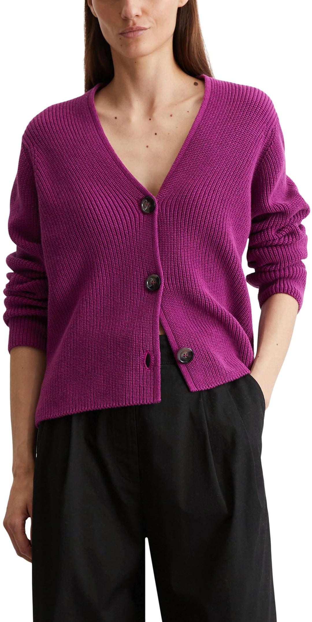Marc O'Polo Damen Cardigan aus Bio-Baumwolle mit V-Ausschnitt XS 650, XS 650