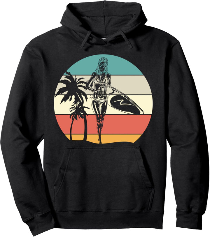 Retro Surfer Mädchen Surfbrett Surfing Hobby Surfen Pullover Hoodie