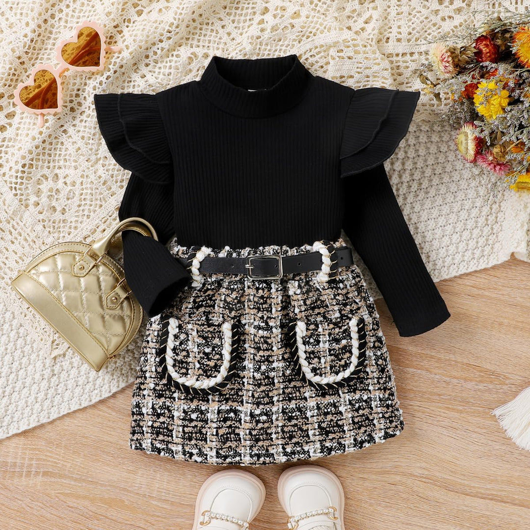 Kleinkind Baby Mädchen Outfits Ruffle Rollkragen Langarm Shirt + Bowknot Mini Rock 2 Stück Herbst Wi