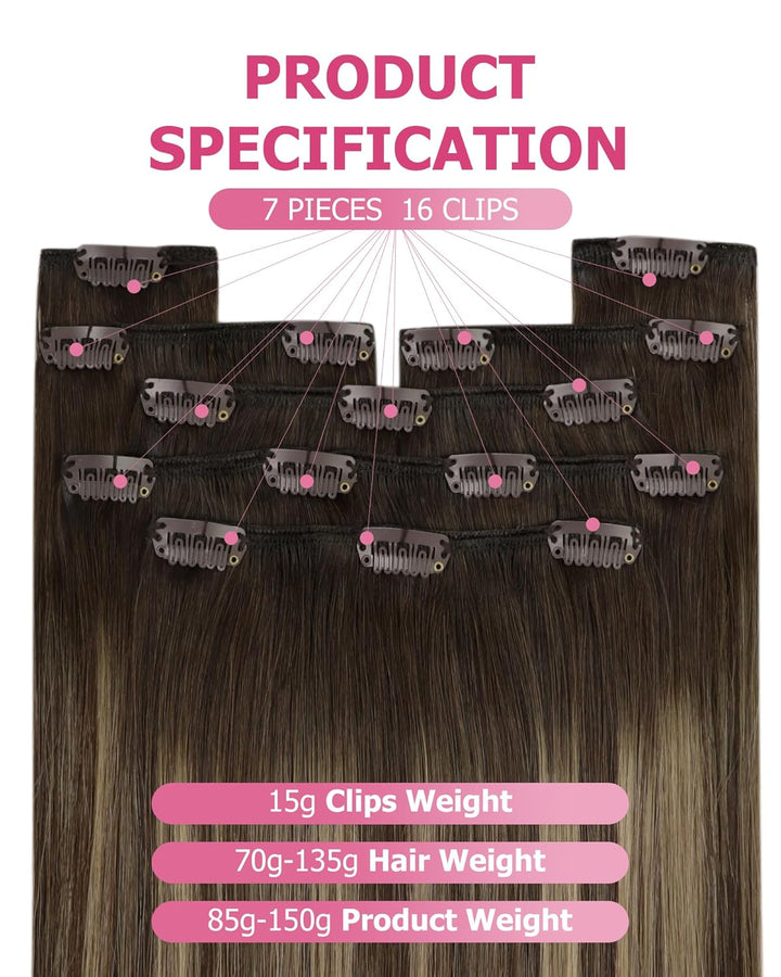 YoungSee Clip in Extensions Echthaar Ombre 30cm Echthaar Extensions Clip Dunkelbraun Balayage Karame