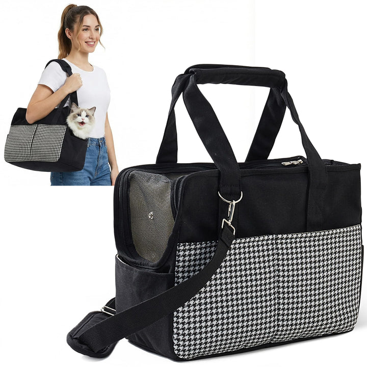 ALLSOPETS Hundetasche für kleine Hunde 5kg und Katzen, Faltbare Tragetasche mit Vordertaschen, Siche