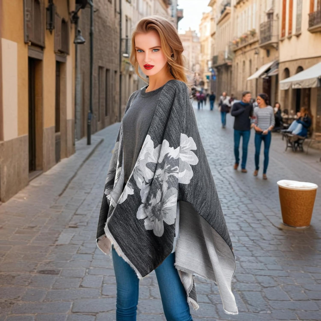 Shmily Girl - Damen Poncho Habe Gestrickt Überdimensionalen Decke Kap-Schal Plain Dispersion Bart Bl