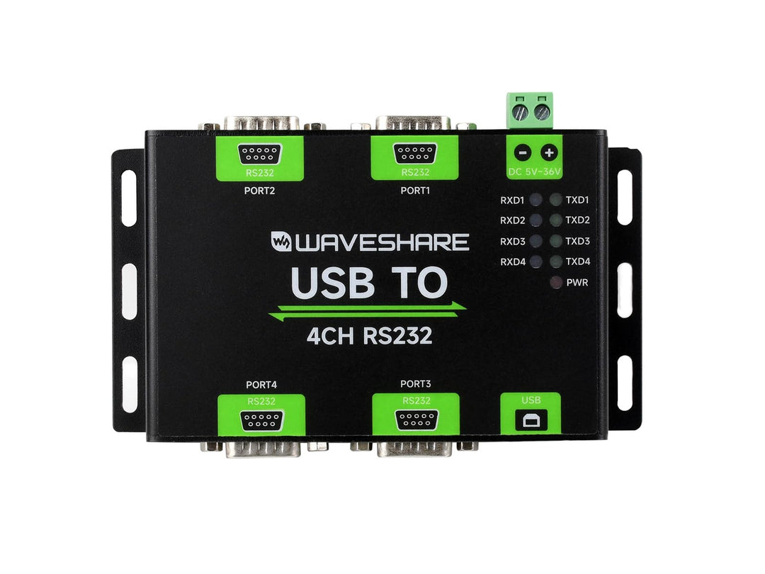Waveshare Industrial Isolated USB to 4CH RS232 Converter (DB9 Male Interface), Adopts Original FT423