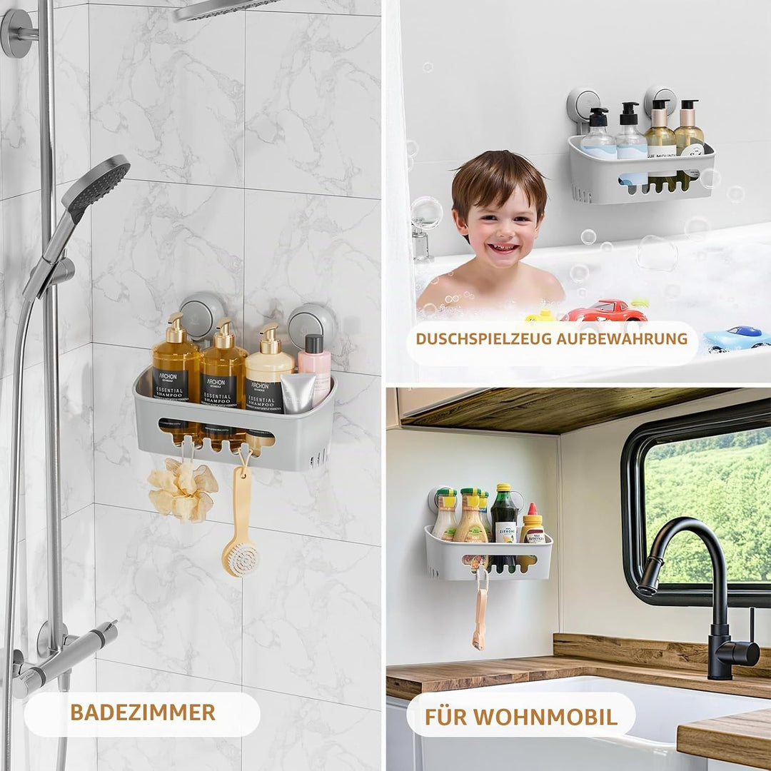 LEVERLOC Duschablage Ohne Bohren Saugnapf Dusche Organizer Grosse Kapazität Bad Organizer Ohne Bohre
