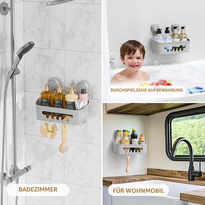 LEVERLOC Duschablage Ohne Bohren Saugnapf Dusche Organizer Grosse Kapazität Bad Organizer Ohne Bohre