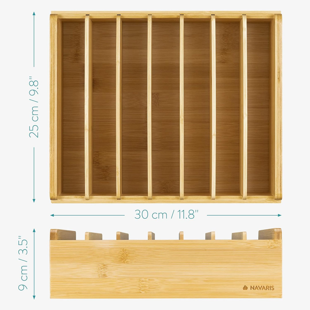 Navaris Deckelhalter aus Bambus - 7 Fächer verstellbar - Aufbewahrung für Deckel - Küchen Organizer