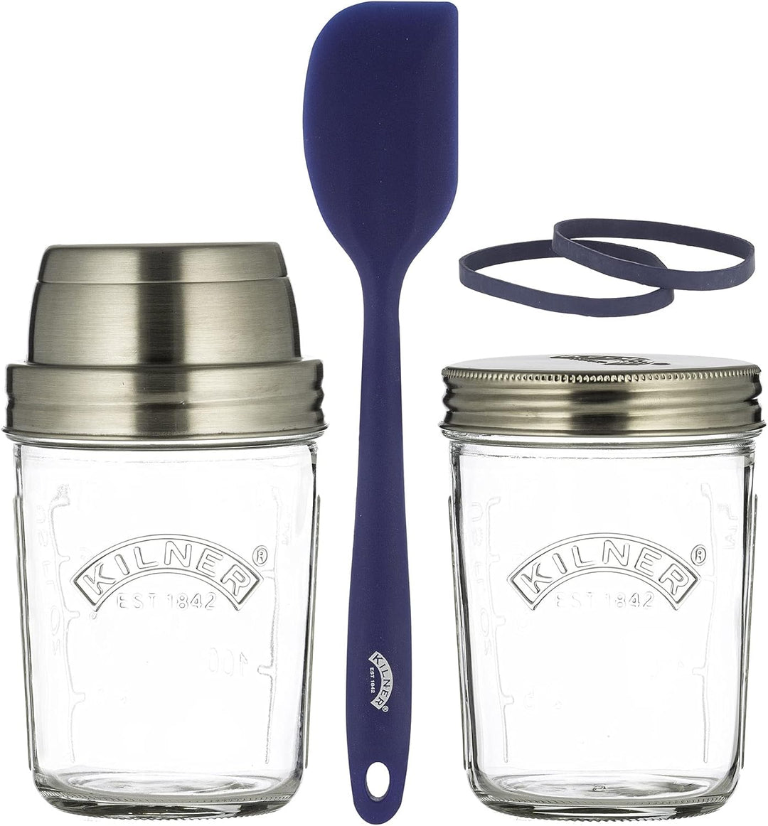 Kilner Sauerteig Starter Set 5-teilig / 350 ml / Glas mit Messbecher-Deckel, Weithals-Glas, Gummirin