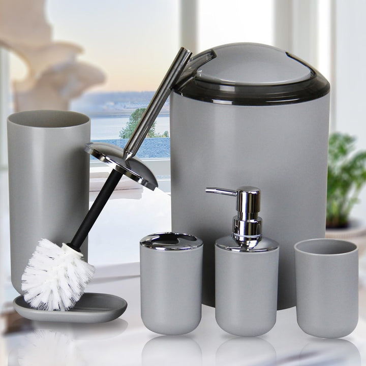 IMAVO Badezimmer-Zubehör-Set, 6-teilig, Kunststoff-Geschenk-Set, Zahnbürstenhalter, Zahnbürstenbeche