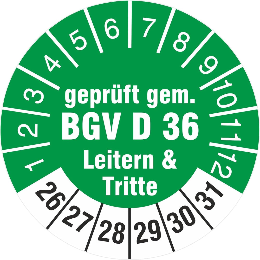 200 Prüfplaketten 30 mm geprüft gem. BGV D 36 Leitern & Tritte 2022-2027 Prüfetiketten 200 30mm Durc