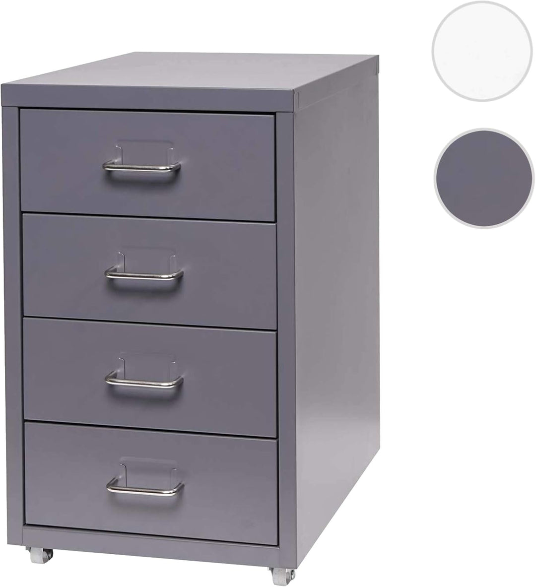 PROREGAL Rollcontainer Housten HxBxT 48x28x41cm 4 Schubladen Weiss Schubladenschrank Stahlschrank Bü