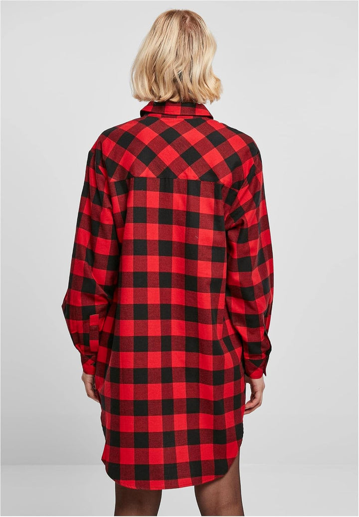 Urban Classics Ladies Oversized Check Flannel Shirt Dress, Oversized Shirt-Kleid für Frauen aus Baum