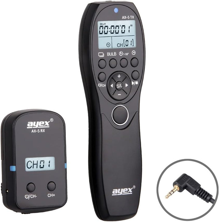 ayex Funk Timer-Fernauslöser AX-5, Kompatibel mit Canon (N3) z.B. EOS R5 1D X Mark II 5D Mark IV 5DS