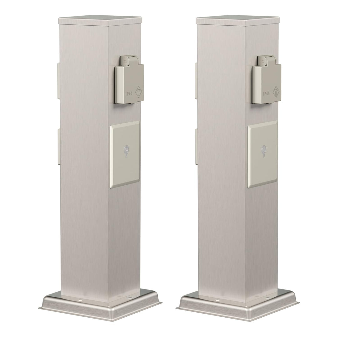 ledscom.de 2X Garten Steckdosensäule Polly für aussen, IP44, Smart Home, WLAN, Alexa, 3-Fach, Edelst