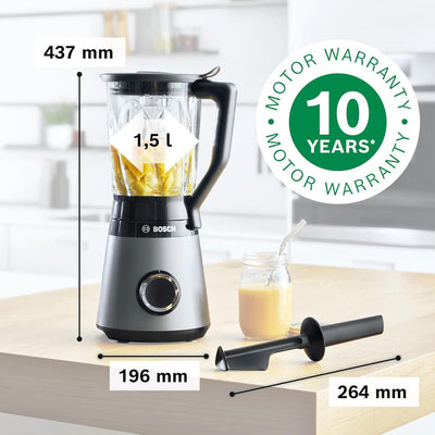 Bosch Standmixer VitaPower Serie 4 MMB6172SN, verbesserte Version, 10 Jahre Motorgarantie, Edelstahl