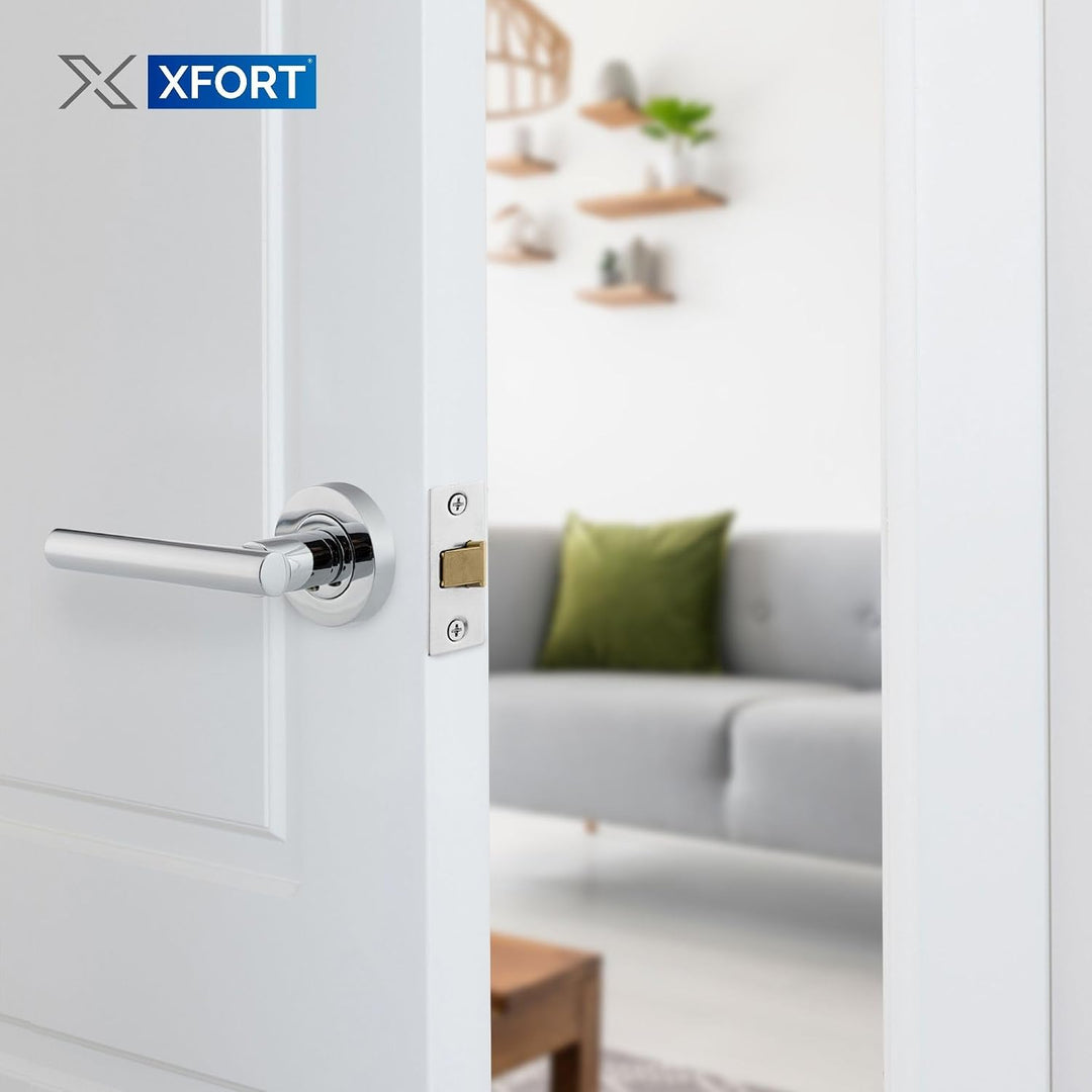 XFORT® 4er-Pack Türgriff auf Rosette, T-Stab-Drücker-Türgriffe in poliertem Chrom-Finish, eleganter