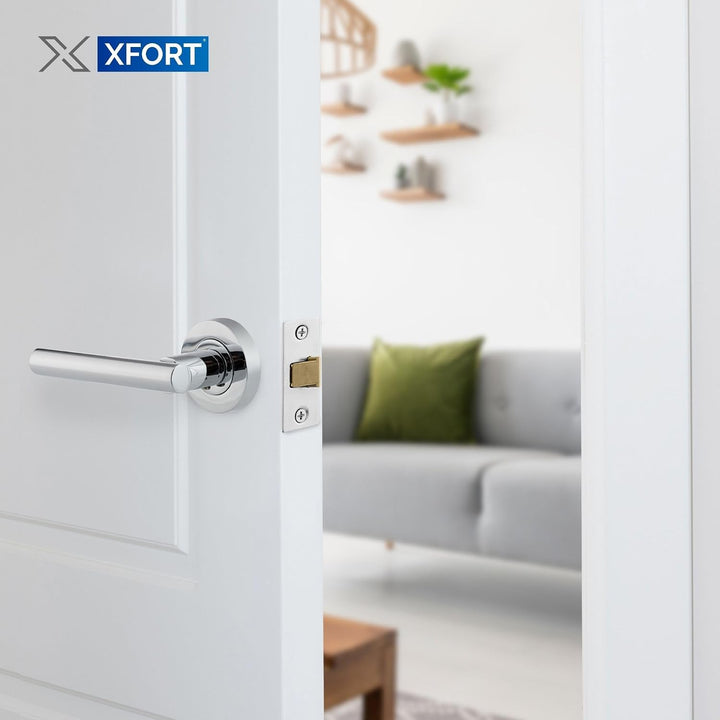 XFORT® 4er-Pack Türgriff auf Rosette, T-Stab-Drücker-Türgriffe in poliertem Chrom-Finish, eleganter