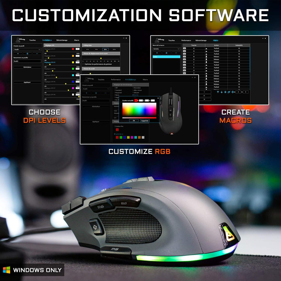 The G-LAB Kult NITROGEN CORE Hochleistungs-Kabel-Gaming-Maus - Avago 10.000 DPI-Optischsensor, RGB,