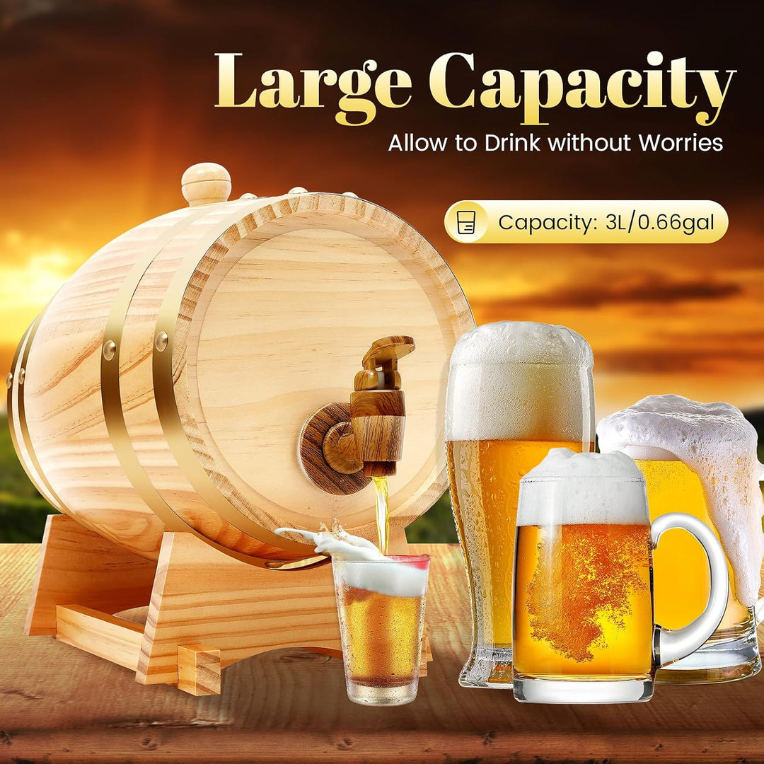 MINRS Holzfass Klein Eichenfass 3L Whiskyfass aus Holz Eichenweinfass Whiskyfass mit Bock & Zapfhahn