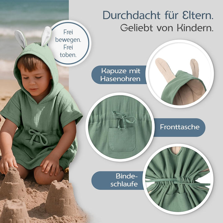 Mababu Bademantel Kinder mit Kapuze | Baby Bademantel | 100% GOTS I Kinderbademantel Mädchen & Junge