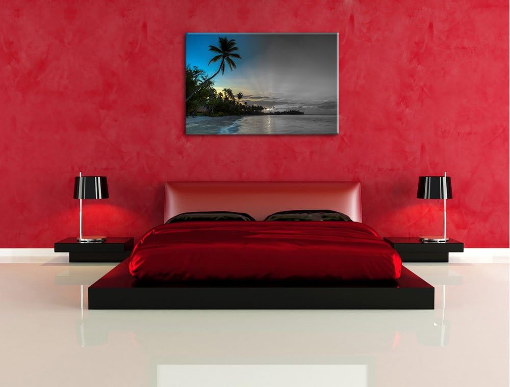 schöner Strand beim Sonnenuntergang schwarz/weiss Format: 100x70 auf Leinwand, XXL riesige Bilder fe