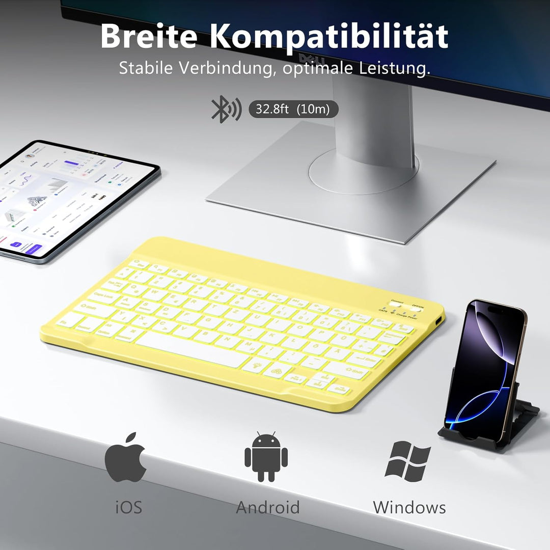 Vobafe Bluetooth Tastatur für iPad Air/Pro/ A16/11/10.9/10.2/iPhone mit Telefonhalter, Beleuchtete K