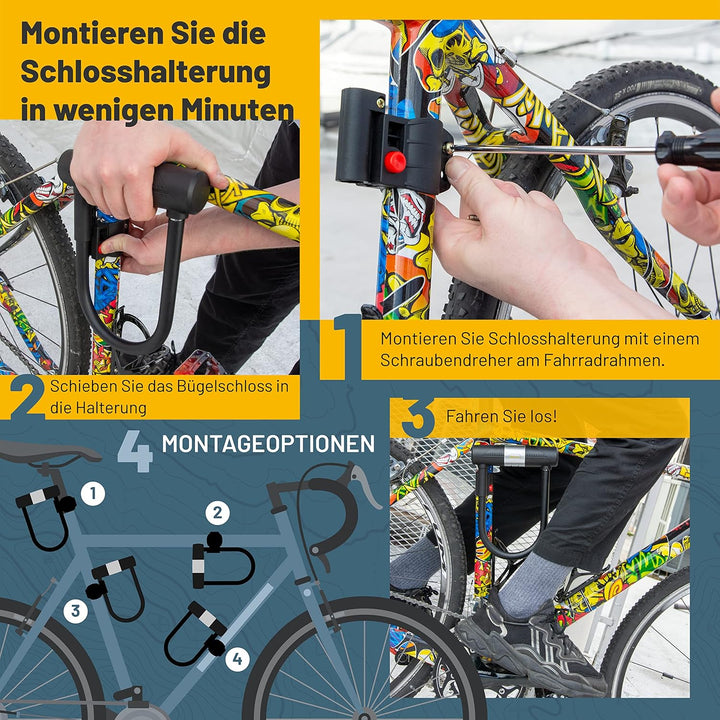 SIGTUNA Fahrradschloss - 16 mm Schweres Fahrrad Bügelschloss mit 1,2m Kabel fürs Rennrad, Mountainbi