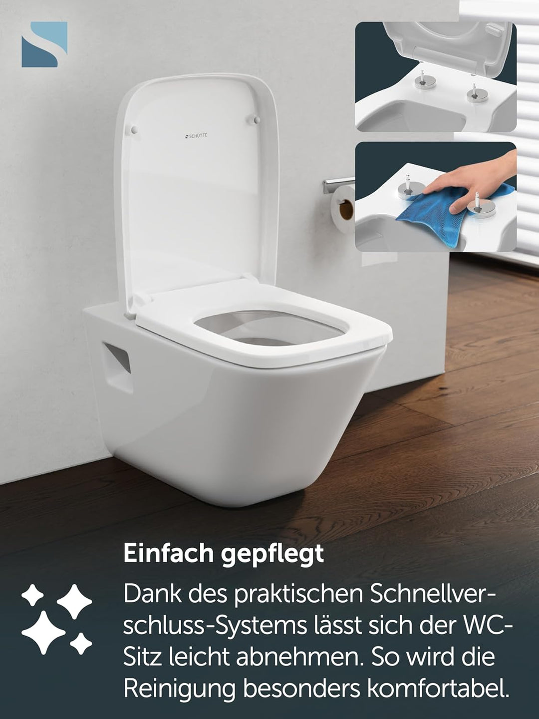 SCHÜTTE WC-Sitz Eckig (E-Form) | Passgenau für Keramag Renova Nr. 1 Plan | 5 Jahre Garantie & 250 kg