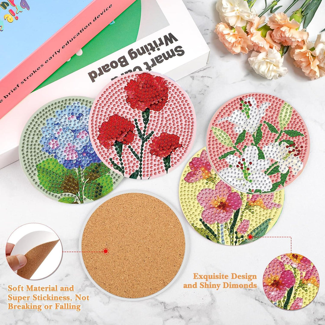 NAIMOER 8 Stück Blumen Diamond Painting Untersetzer mit Halter, DIY Landschaft Diamant Tassenunterse