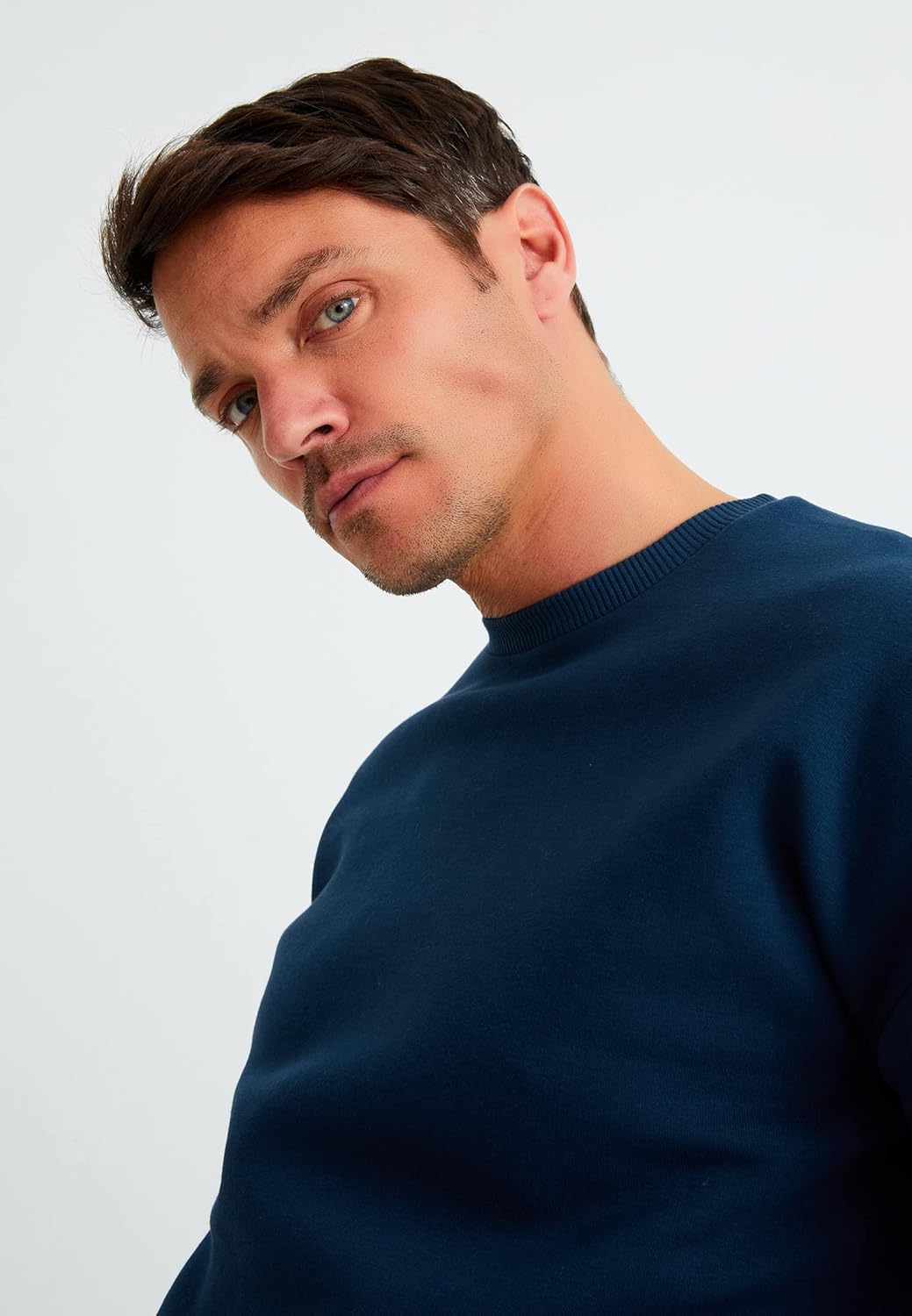 Leif Nelson Oversize Pullover Baumwolle mit Rundhalskragen schwarzer Männer Pulli Sweatshirt Langarm
