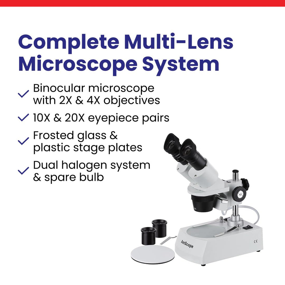 AmScope SE306R-PZ Kompaktes Stereomikroskop mit Mehreren Objektiven und abgewinkeltem Kopf, Metallsä