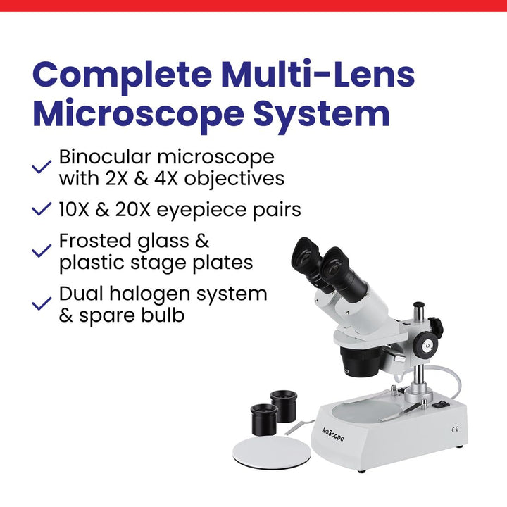 AmScope SE306R-PZ Kompaktes Stereomikroskop mit Mehreren Objektiven und abgewinkeltem Kopf, Metallsä