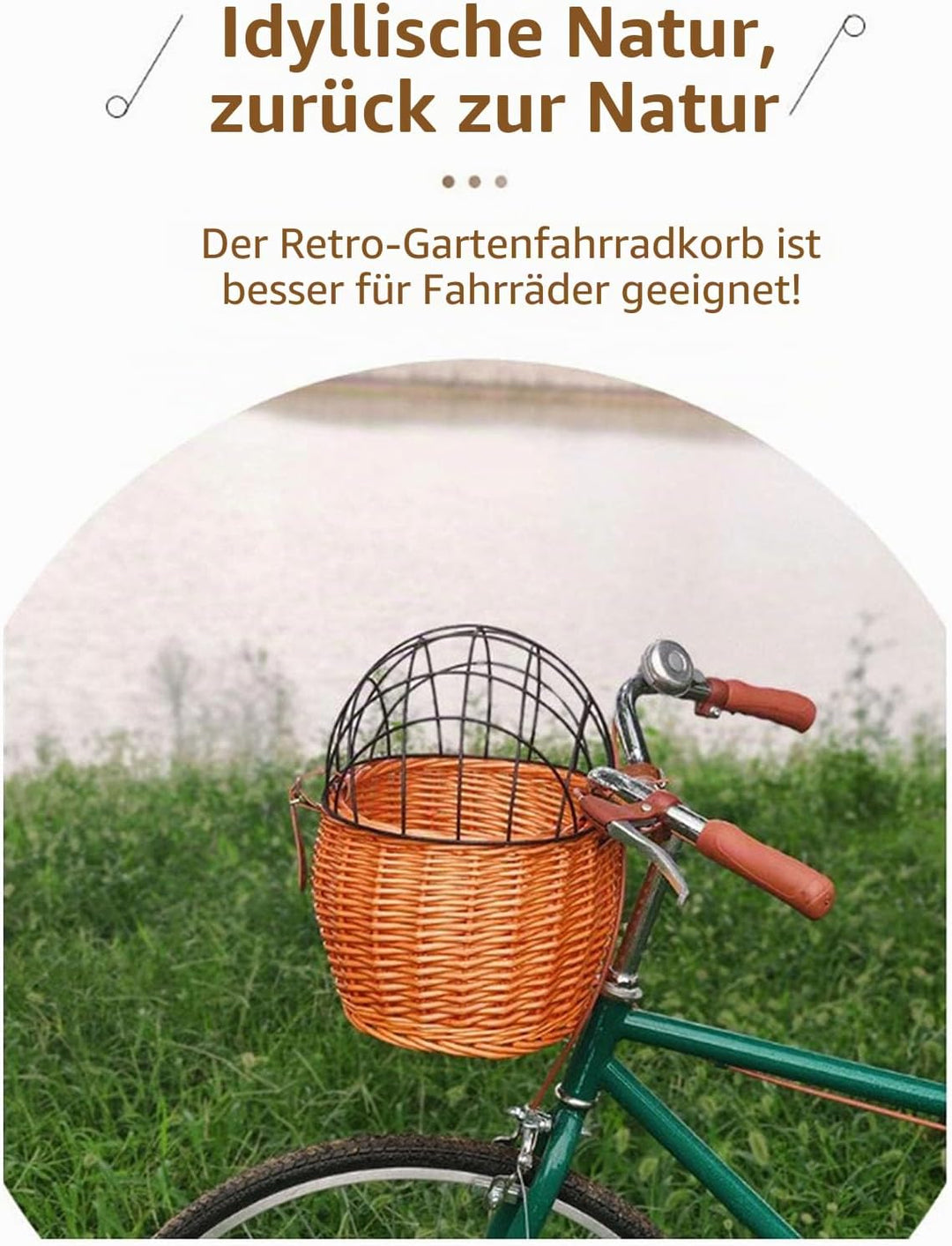 Fahrrad-Haustierkorb, Handgewebter Korbgeflecht-Fahrrad-Vorderkorb, Fahrradkorb, Haustier-Transportb