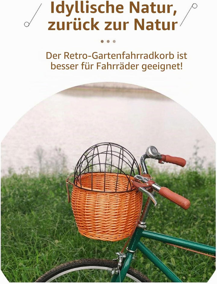 Fahrrad-Haustierkorb, Handgewebter Korbgeflecht-Fahrrad-Vorderkorb, Fahrradkorb, Haustier-Transportb