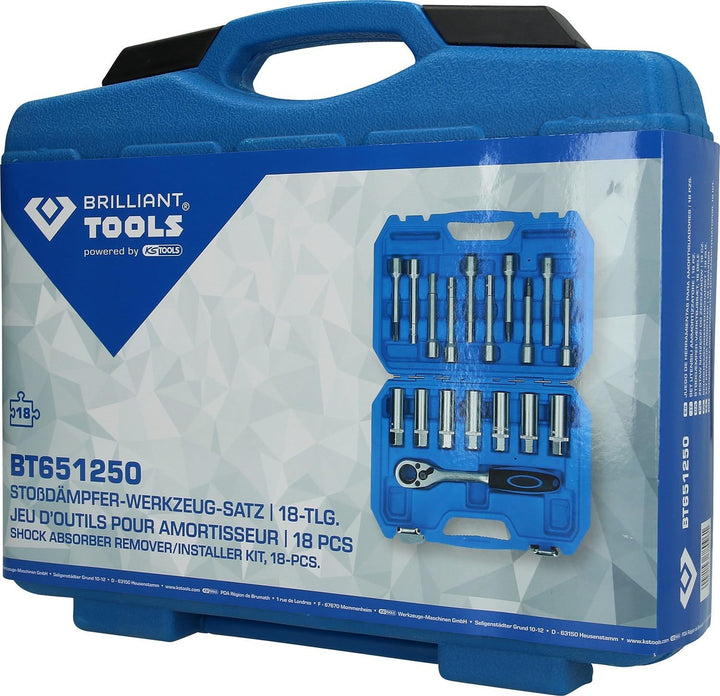 Brilliant Tools BT651250 Stossdämpfer-Werkzeug-Satz, 18-tlg 18-Tlg. Schwarz Silber, 18-Tlg. Schwarz